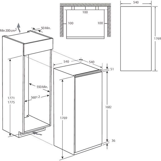 Hoover HOMS518EWK Integrated Upright Fridge - Sliding Door Fixing Kit - White - Annotation - Dimension shot